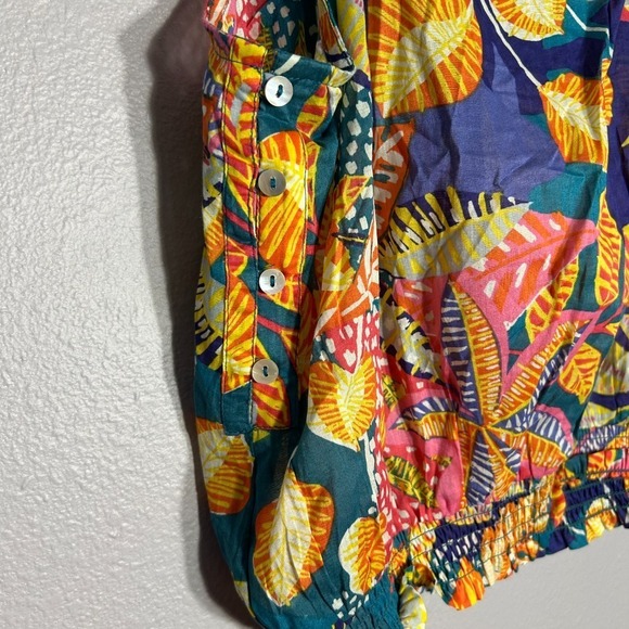 Cynthia Rowley Floral Tank Top Sleeveless Blouse Teal Orange XL - Picture 3 of 6